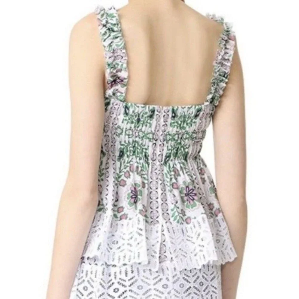 Tory Burch Garden Party Georgette Top Silk Tiered Size 6 Floral Print NWOT